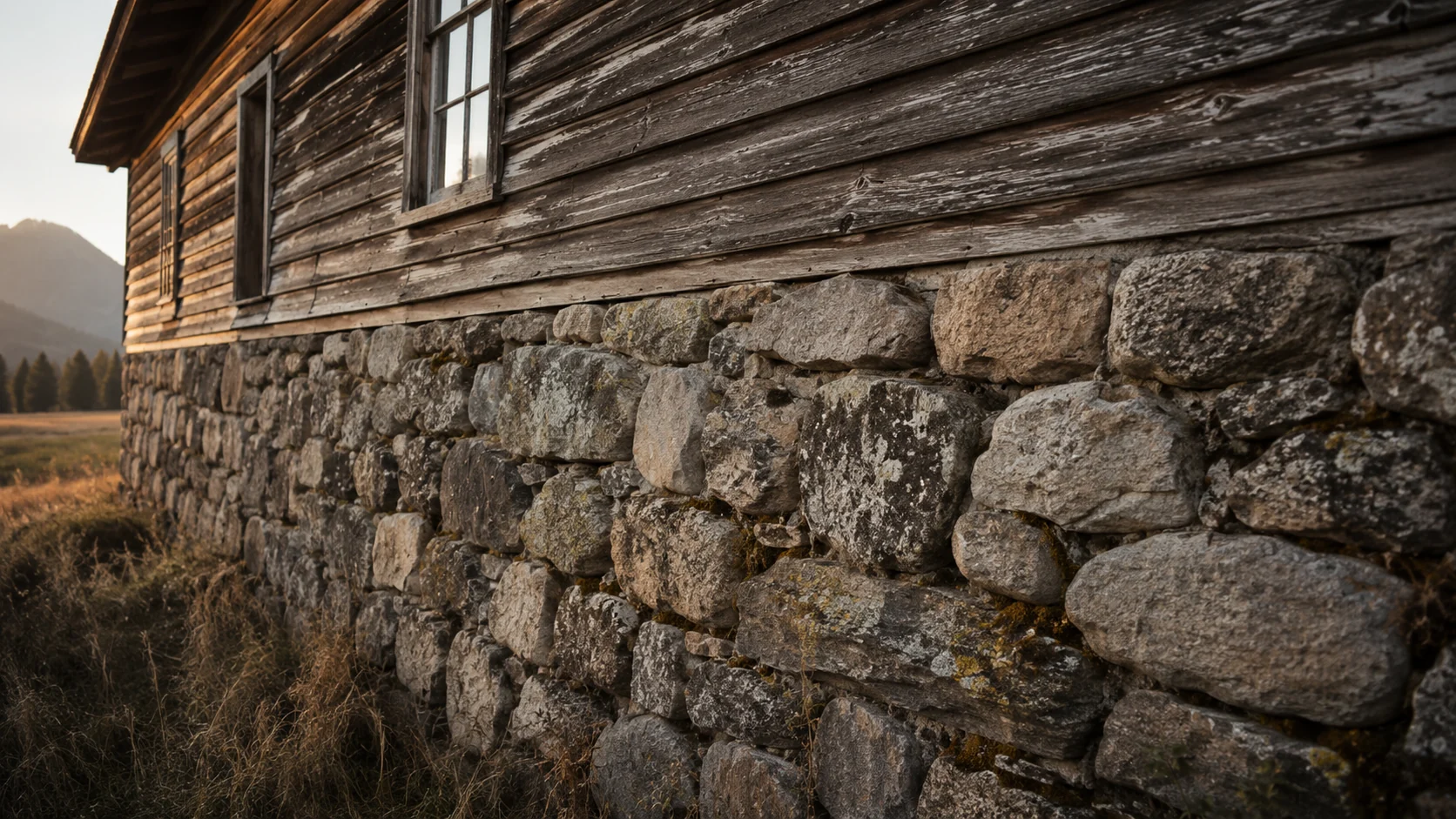 Hand-laid stone foundation of a historic Idaho farmhouse u2014 estate planning that lasts.