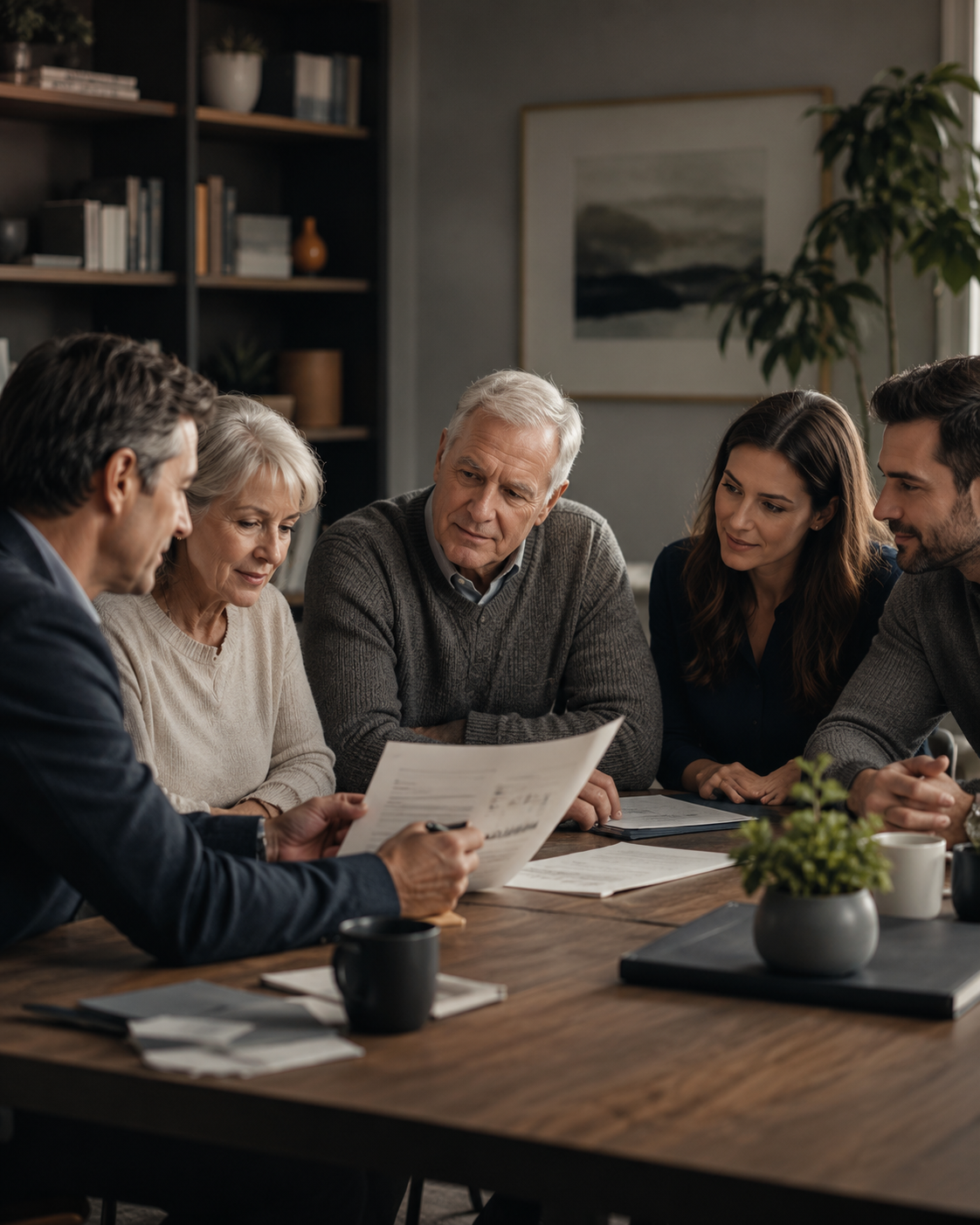 Multi-generational family wealth transfer planning session with advisor.
