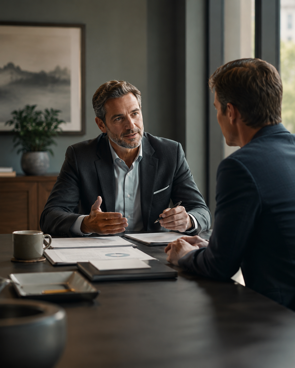 Fiduciary wealth advisor in private one-on-one consultation.